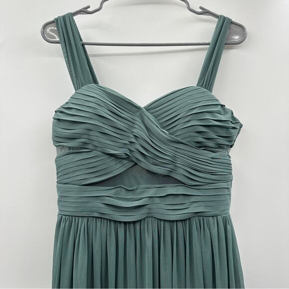 Birdy Grey Elsye Sleeveless Pleated Cut Out Mesh Bridesmaid Dress in Sea Glass - Picture 3 of 13